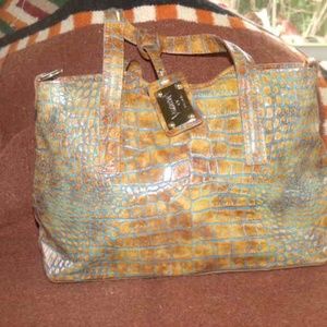 Valentina Brown and Blue Embosed Crocodile Handbag